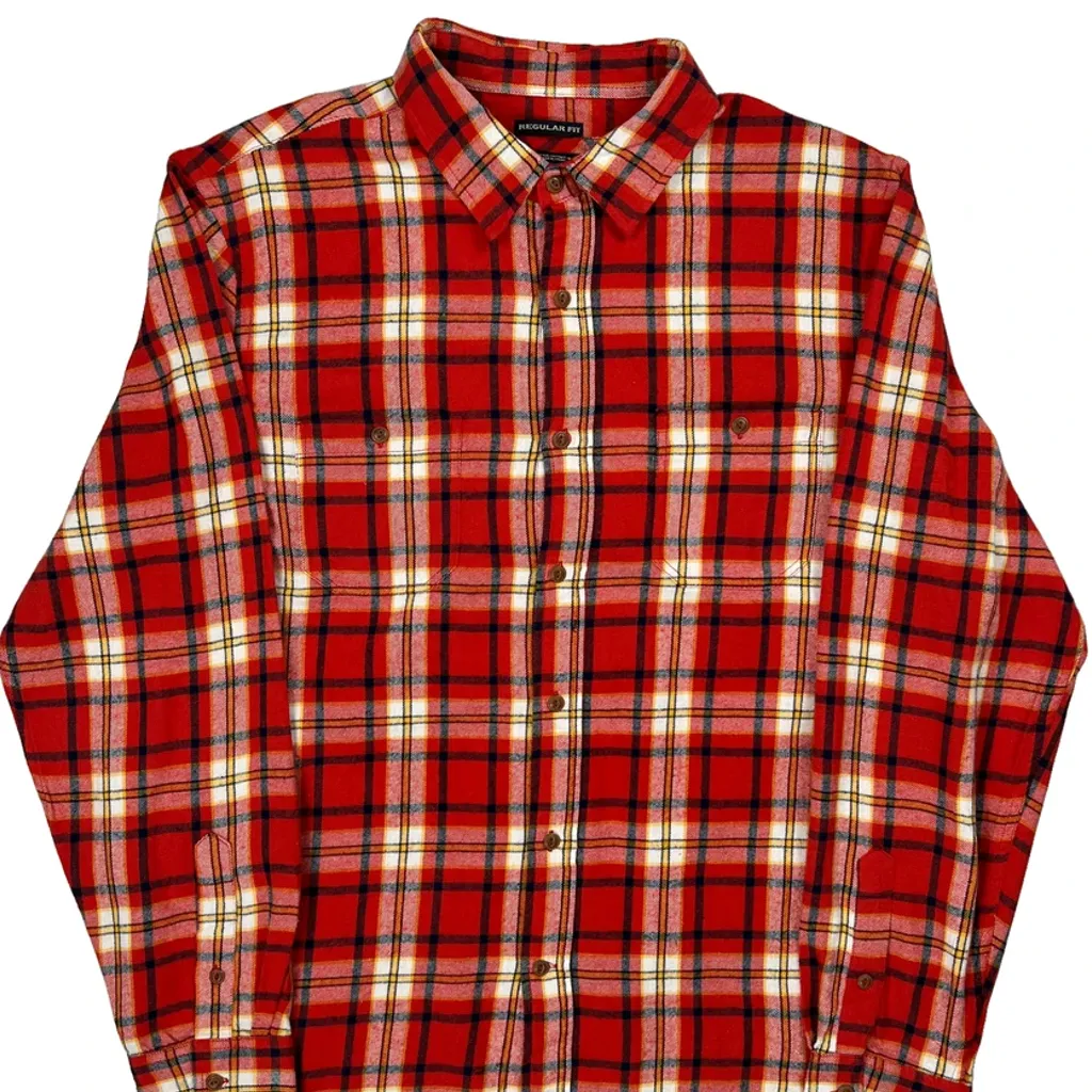 Old Navy Checked Flannel Shirt - XL Red Cotton - Image 5
