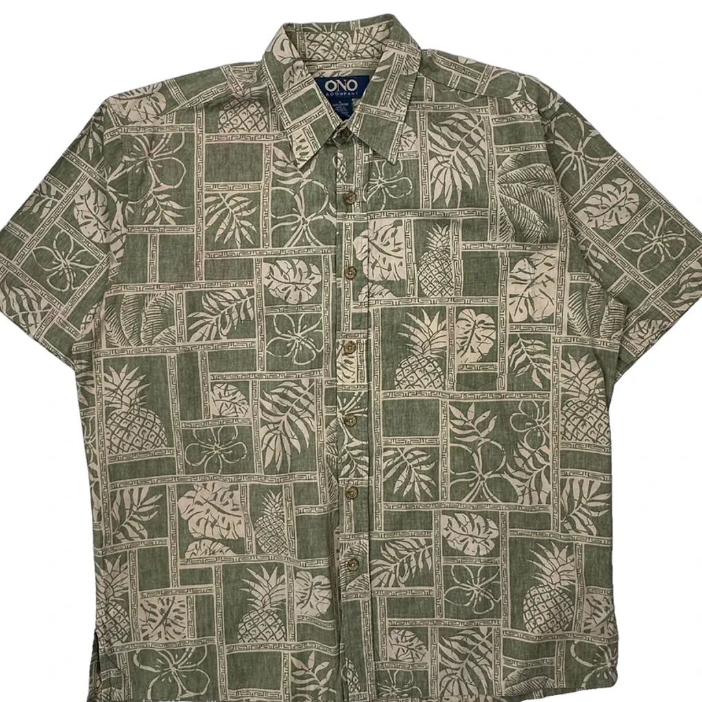 Ono Floral Hawaiian Shirt - Large Green Cotton - Image 4