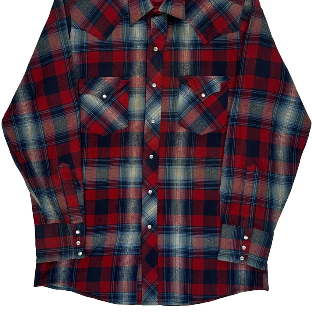 Open Range Checked Flannel Shirt - Small Red Cotton - Image 5