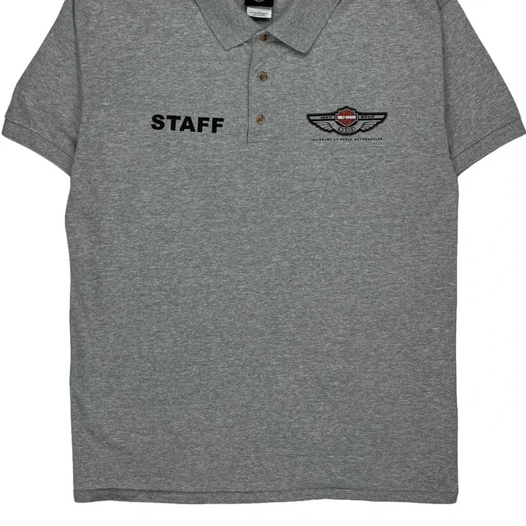 Open Road Tour Harley Davidson Polo Shirt - Large Grey Cotton Blend - Image 4