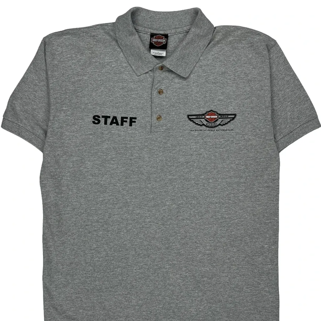 Open Road Tour Harley Davidson Polo Shirt - Large Grey Cotton Blend - Image 5