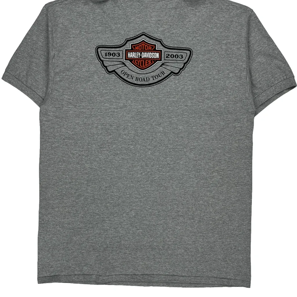 Open Road Tour Harley Davidson Polo Shirt - Large Grey Cotton Blend - Image 7