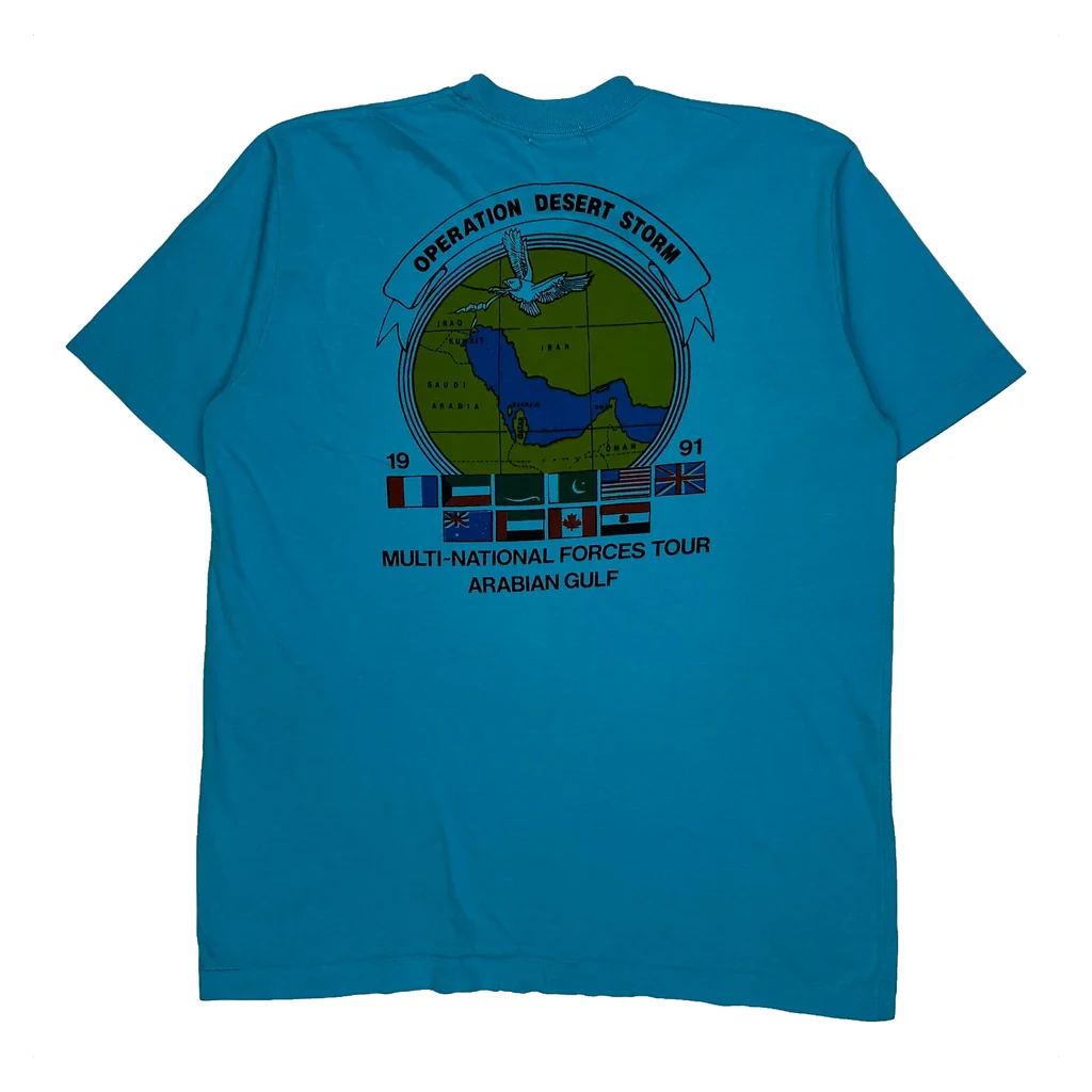 Operation Desert Storm Admiral Single Stitch T-Shirt - Medium Blue Cotton - Image 2