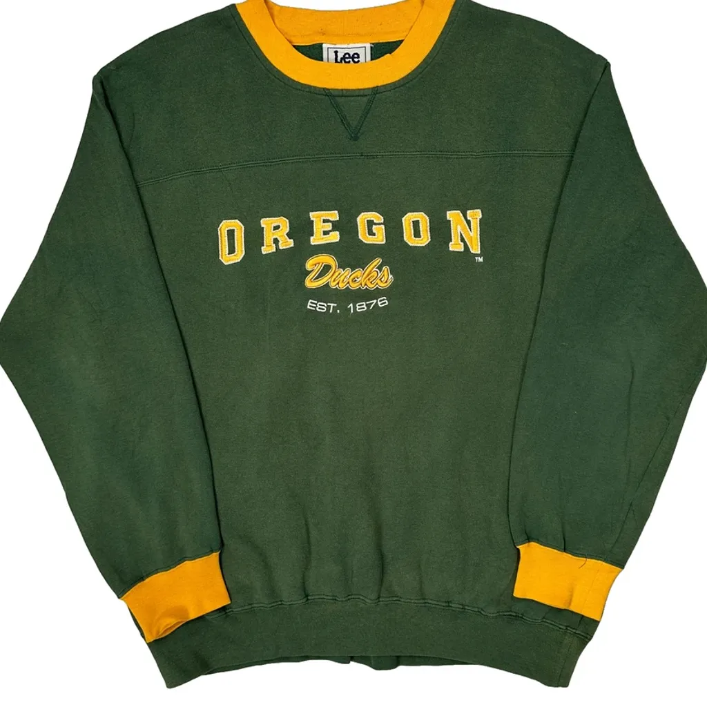 Oregon Ducks Lee Sport College Sweatshirt - Large Green Cotton - Image 4