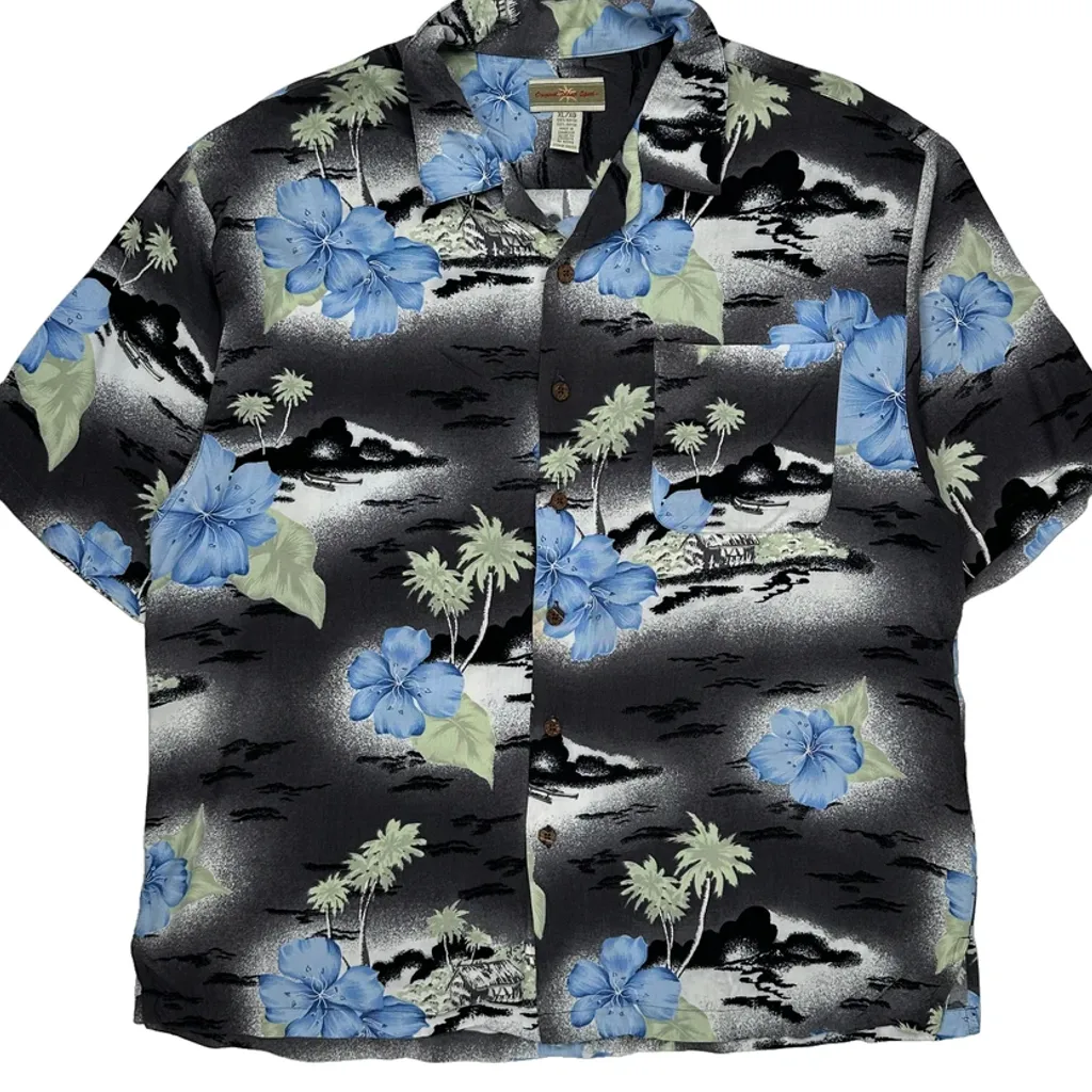 Original Island Floral Hawaiian Shirt - XL Black Viscose - Image 4