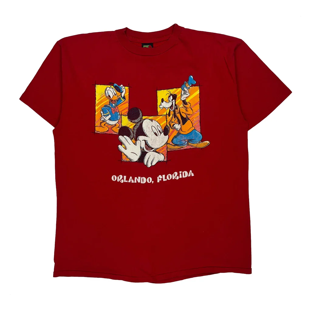 Orlando, Florida Mickey Unlimited Cartoon T-Shirt - XL Red Cotton