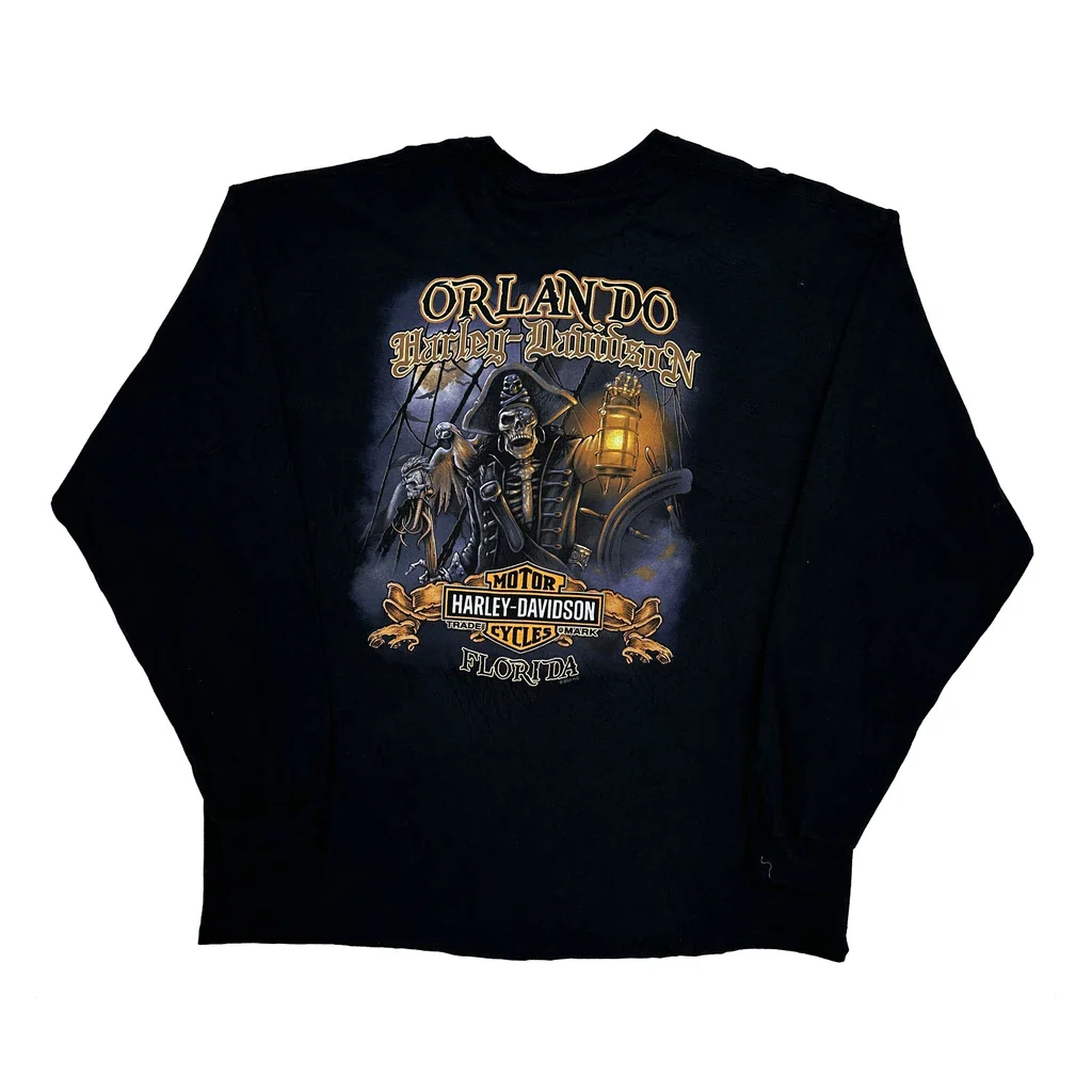 Orlando Harley Davidson Graphic Long Sleeve T-Shirt - 2XL Black Cotton - Image 2