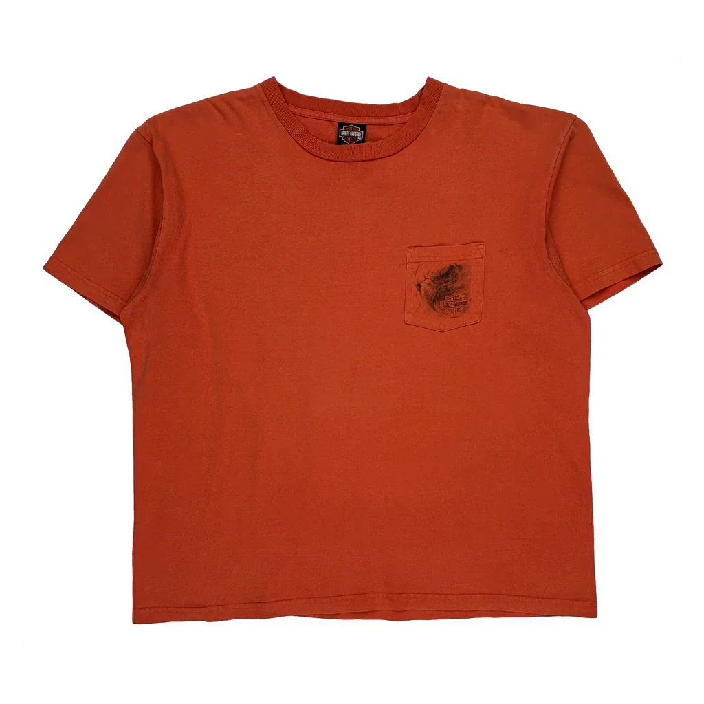 Orlando Historic Factory Harley Davidson Graphic T-Shirt - 2XL Orange Cotton