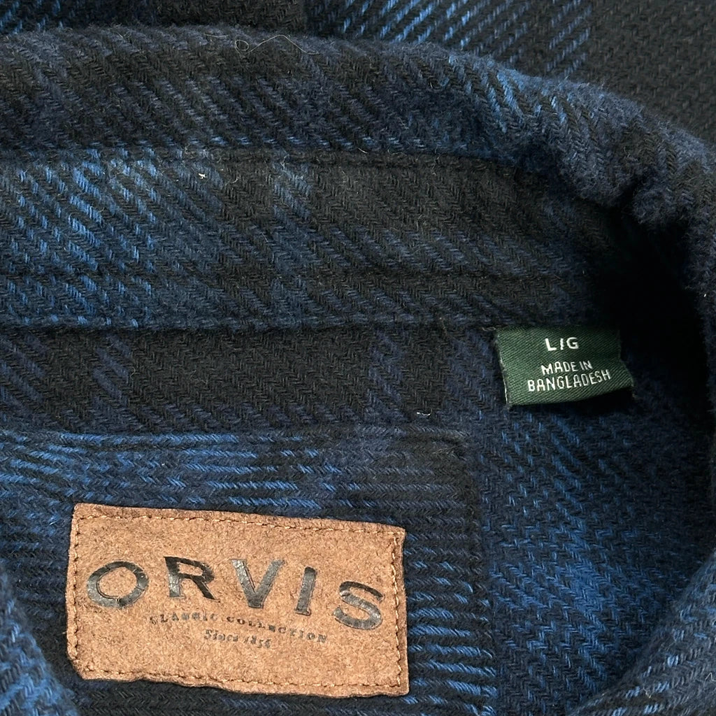 Orvis Checked Flannel Shirt - Large Blue Cotton - Image 3