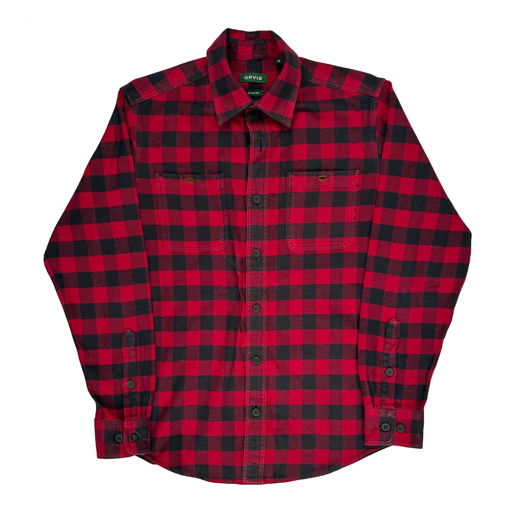 Orvis Checked Flannel Shirt - Medium Red Cotton