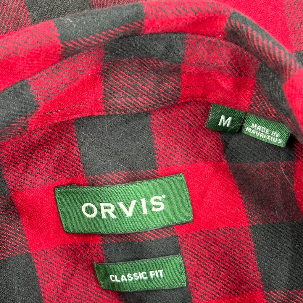 Orvis Checked Flannel Shirt - Medium Red Cotton - Image 3
