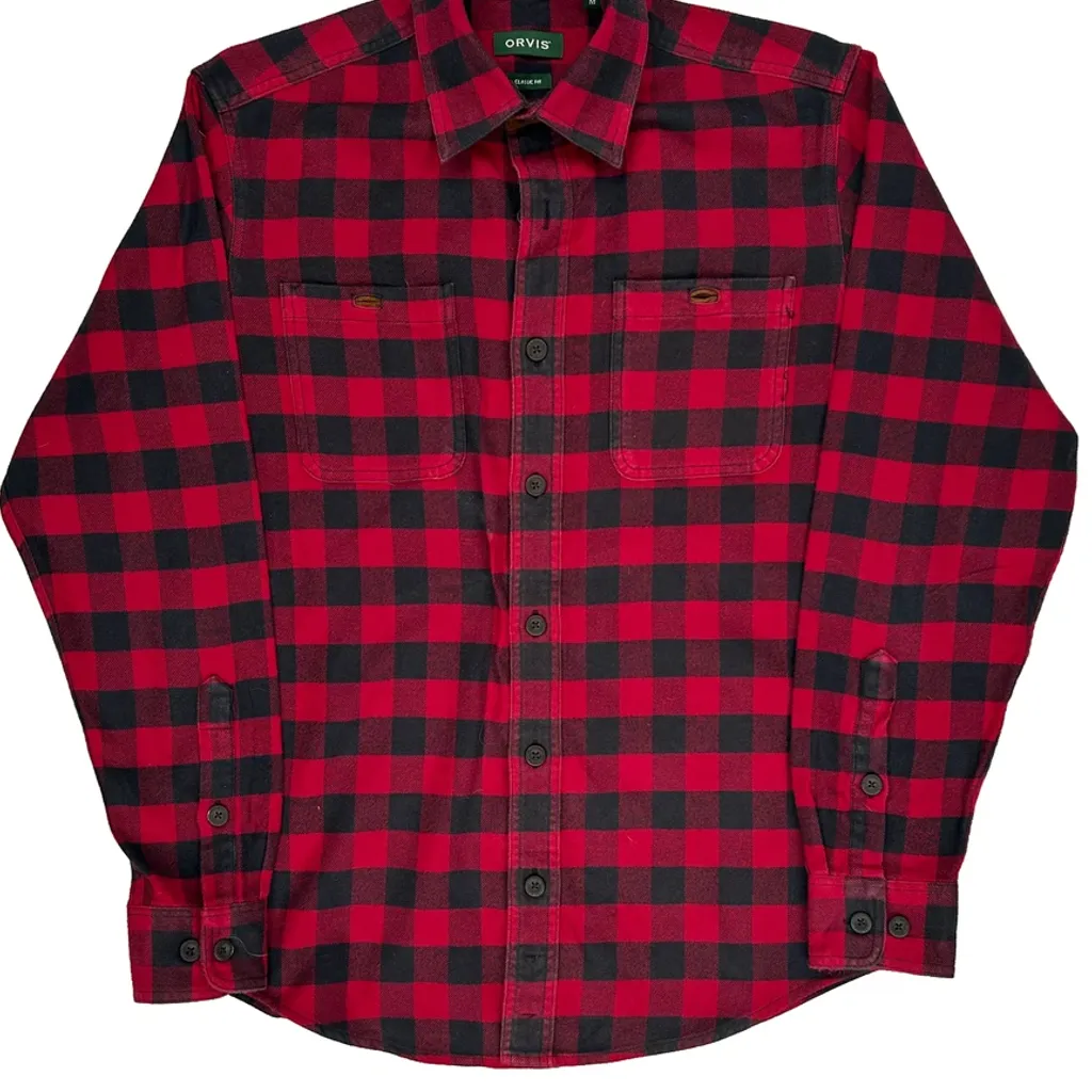 Orvis Checked Flannel Shirt - Medium Red Cotton - Image 4
