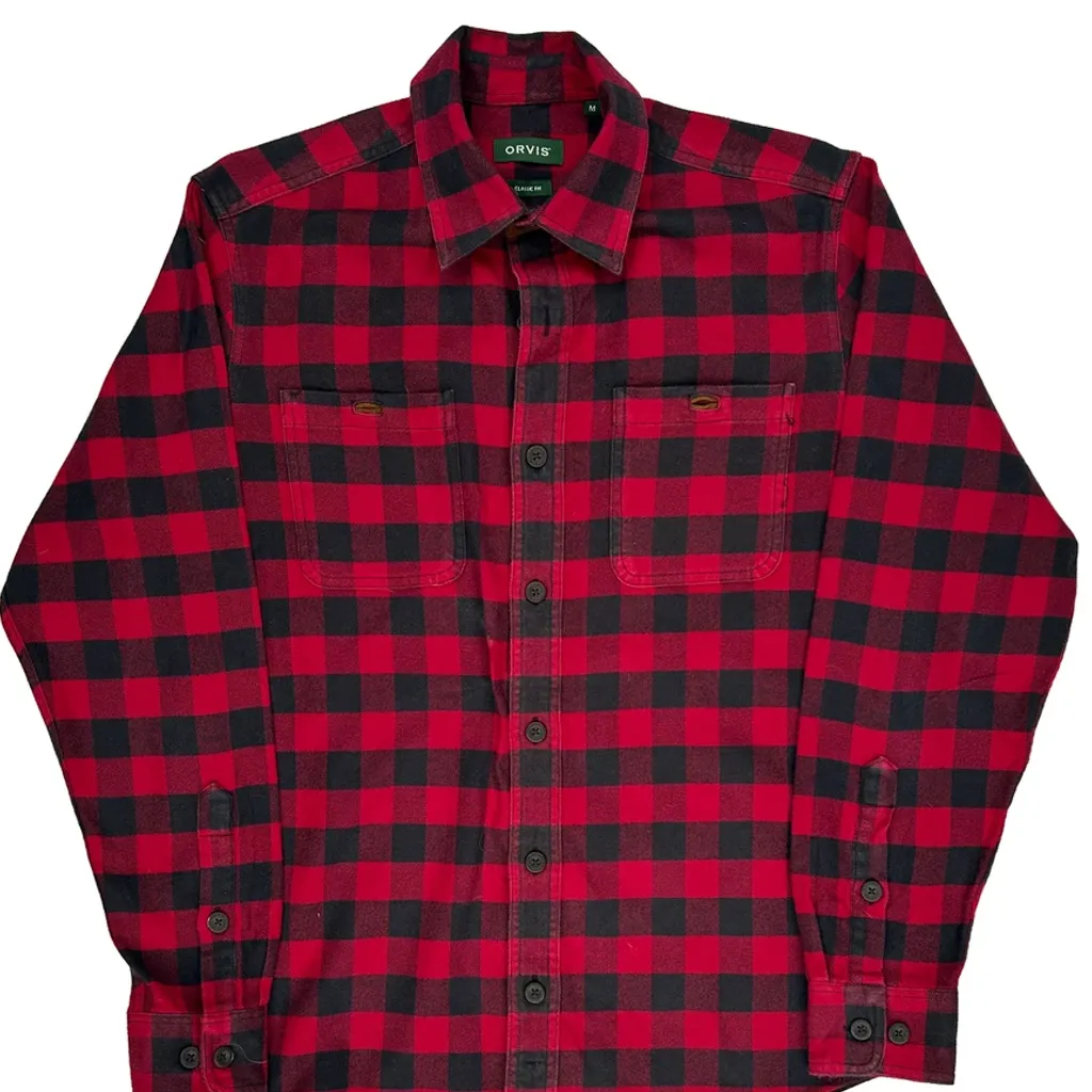 Orvis Checked Flannel Shirt - Medium Red Cotton - Image 5