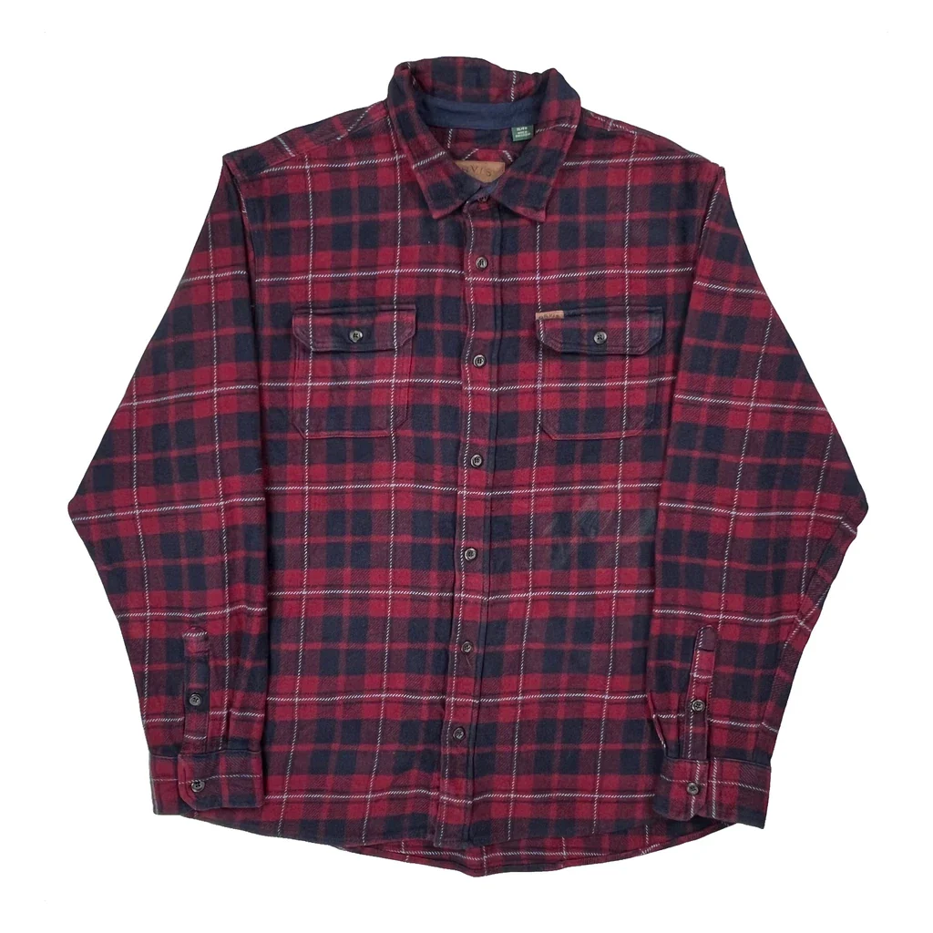 Orvis Checked Flannel Shirt - XL Red Cotton
