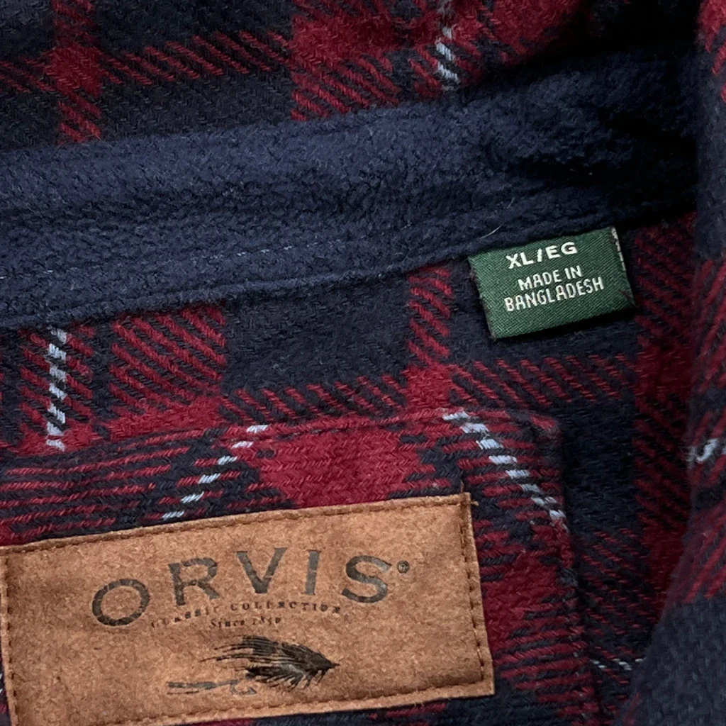 Orvis Checked Flannel Shirt - XL Red Cotton - Image 3