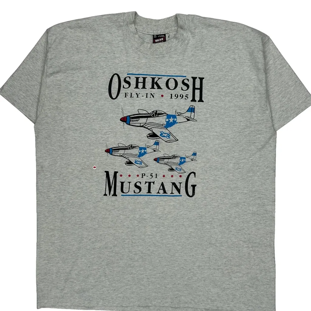 Oshkosh Fly-In 1995 Fruit Of The Loom Single Stitch T-Shirt - 2XL Grey Cotton Blend - Image 6