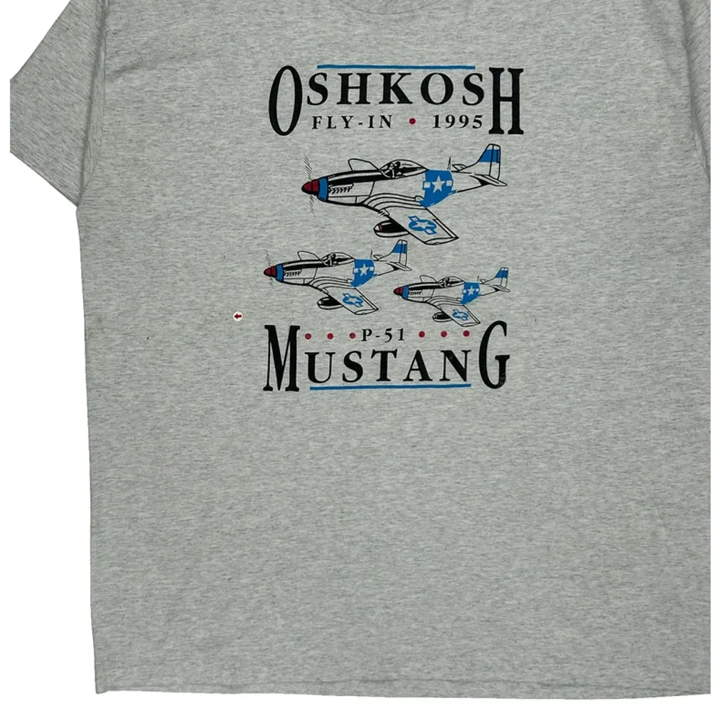 Oshkosh Fly-In 1995 Fruit Of The Loom Single Stitch T-Shirt - 2XL Grey Cotton Blend - Image 8