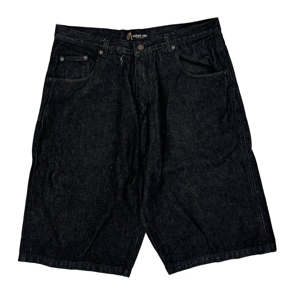 Outback Ride Baggy Denim Shorts - 37W 11L Black Cotton - Image 2