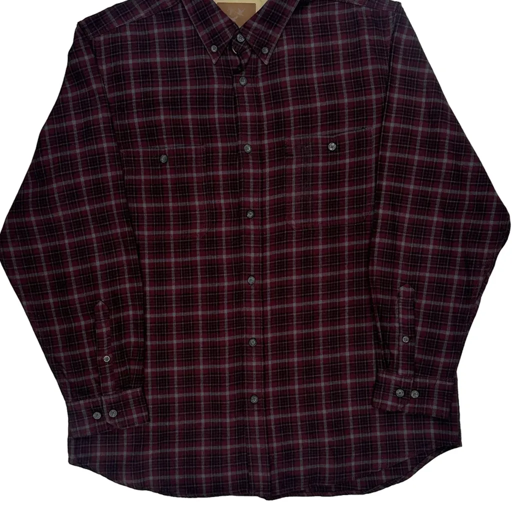 Outdoor Life Checked Flannel Shirt - XL Burgundy Cotton - Image 4