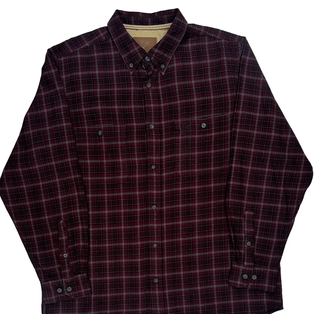 Outdoor Life Checked Flannel Shirt - XL Burgundy Cotton - Image 5