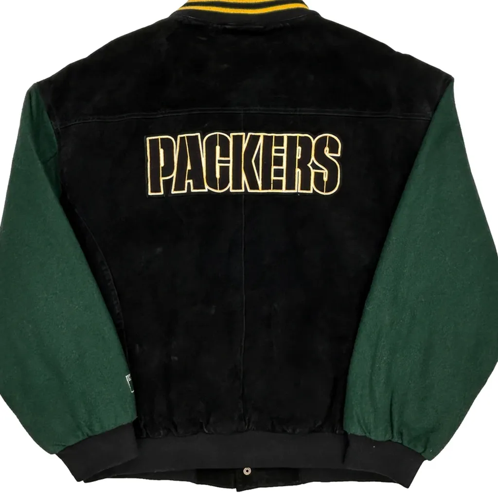 Packers Logo 7 Football Varsity Jacket - Large Black Leather - Image 6