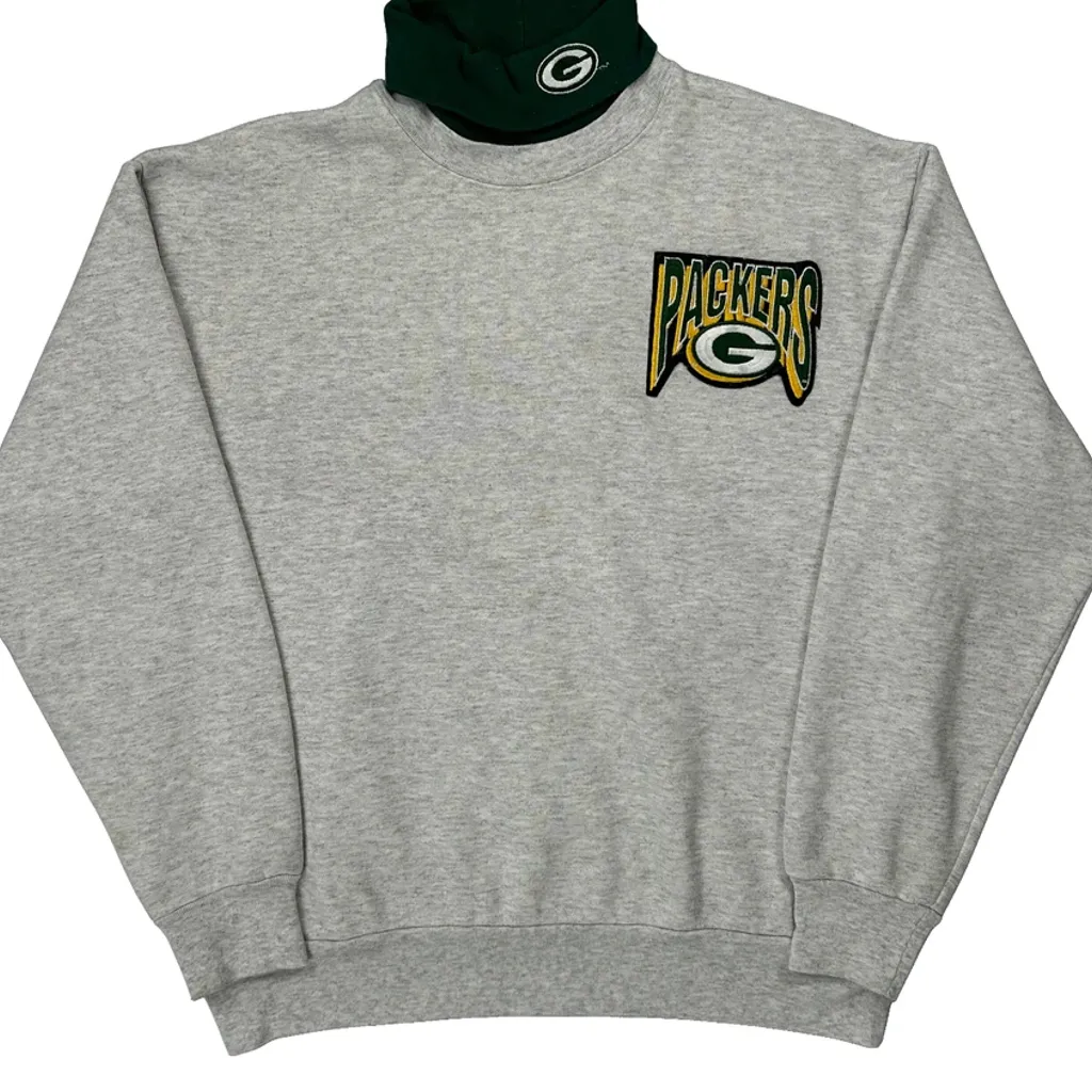 Packers Majestic Made In USA Sweatshirt - Large Grey Cotton - Image 5