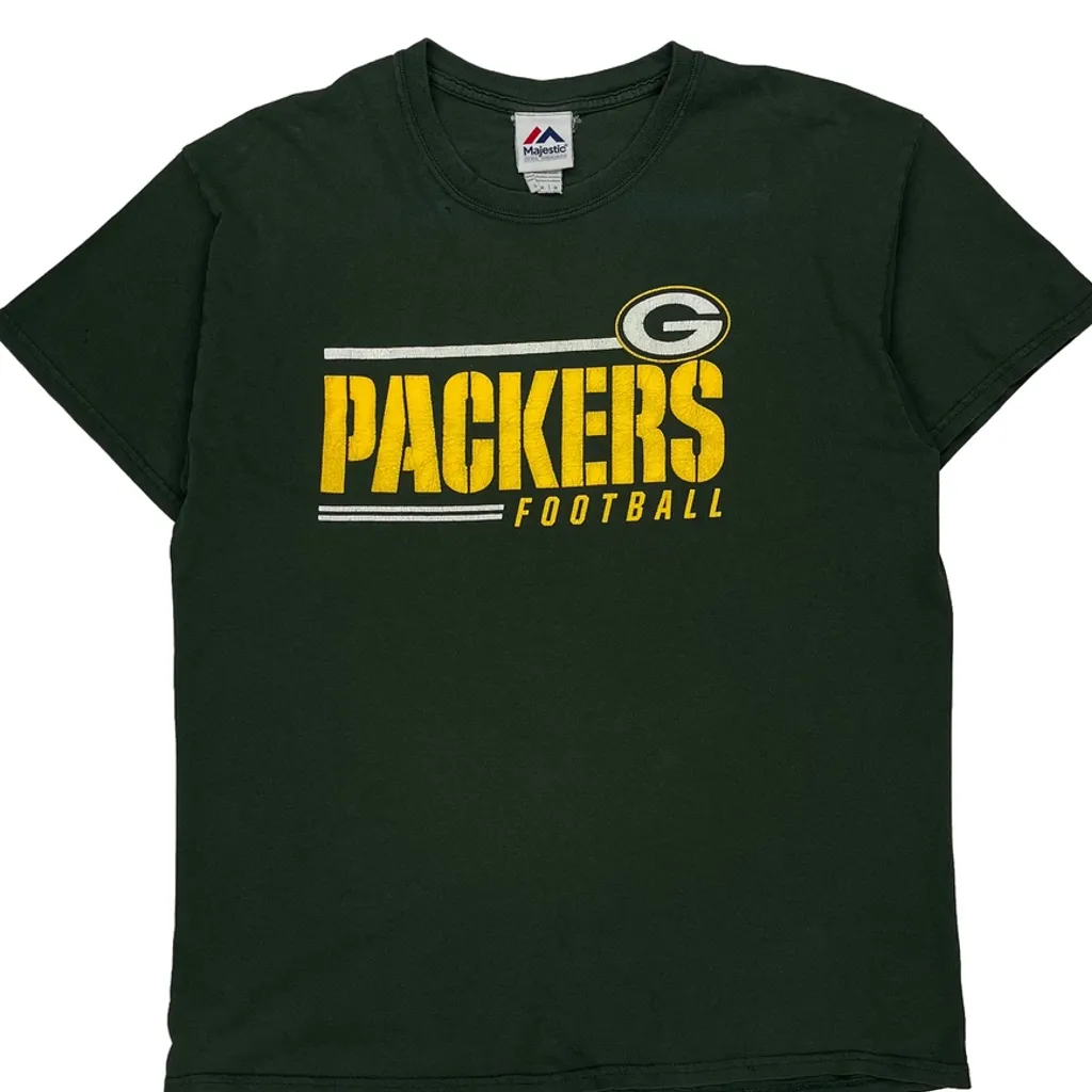 Packers Majestic Football T-Shirt - Large Green Cotton - Image 4