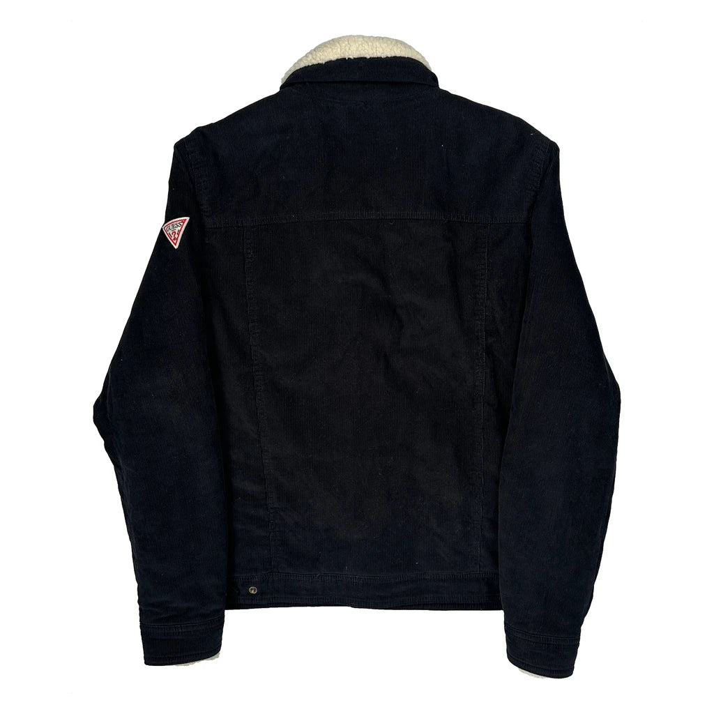 Padded Guess Sherpa Collar Cord Jacket - Large Black Corduroy - Image 2