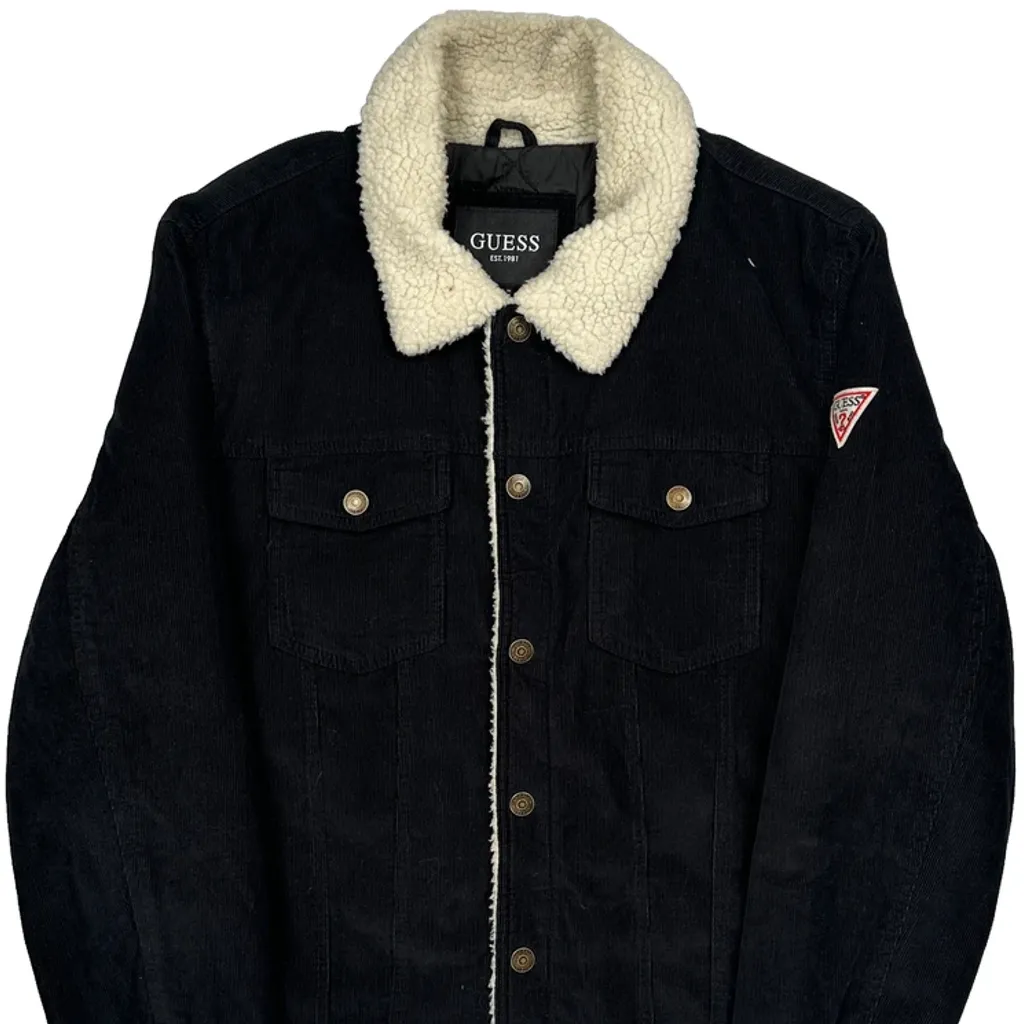 Padded Guess Sherpa Collar Cord Jacket - Large Black Corduroy - Image 4