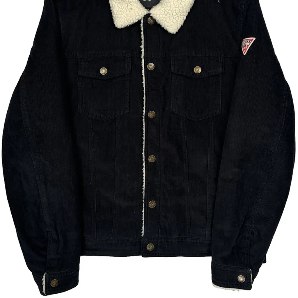 Padded Guess Sherpa Collar Cord Jacket - Large Black Corduroy - Image 5