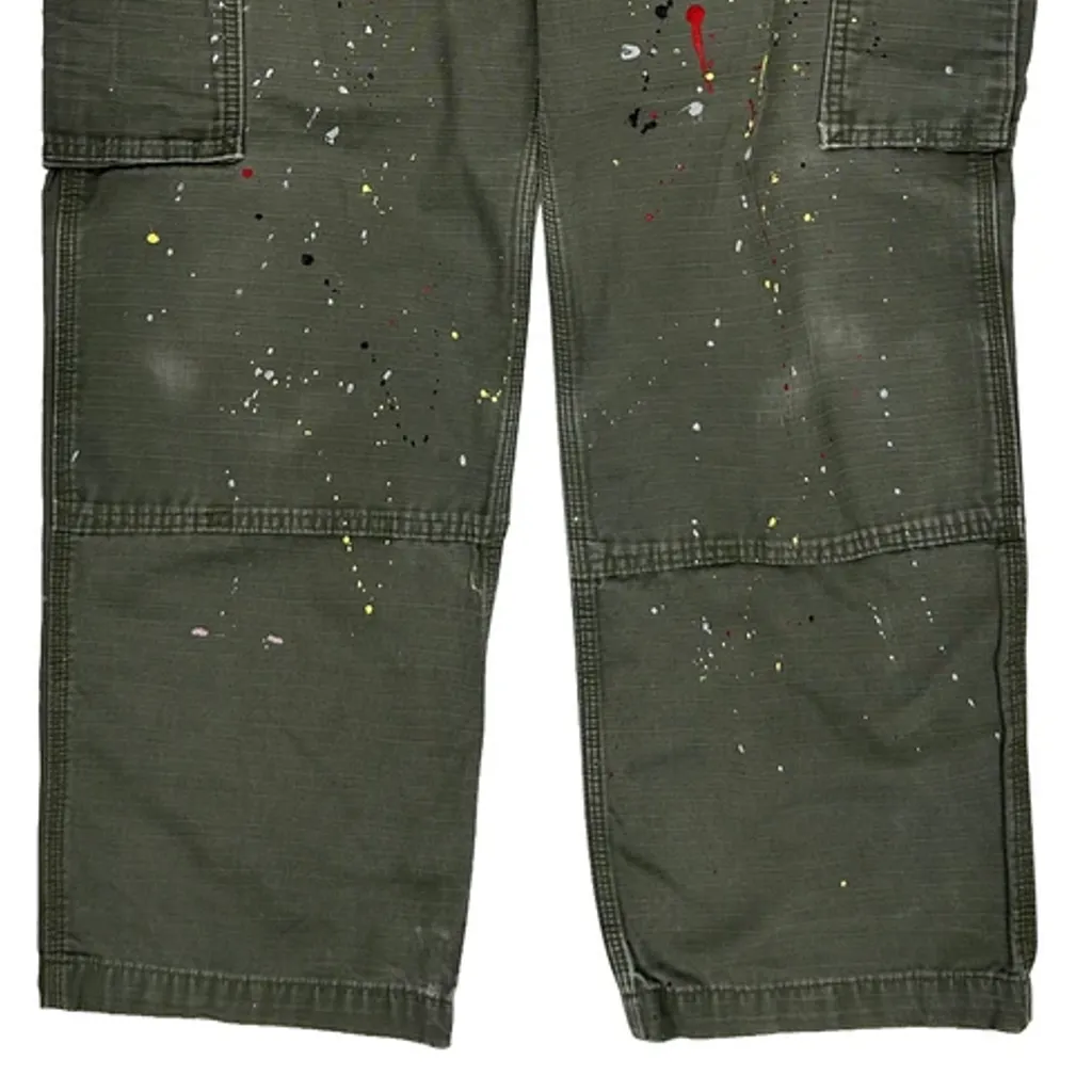 Paint Splattered Carhartt Double Knee Cargo Trousers - 36W 30L Green Cotton - Image 10