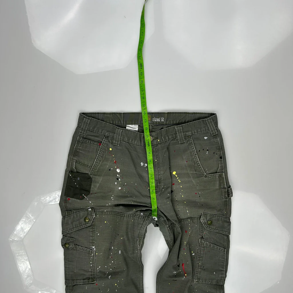 Paint Splattered Carhartt Double Knee Cargo Trousers - 36W 30L Green Cotton - Image 4