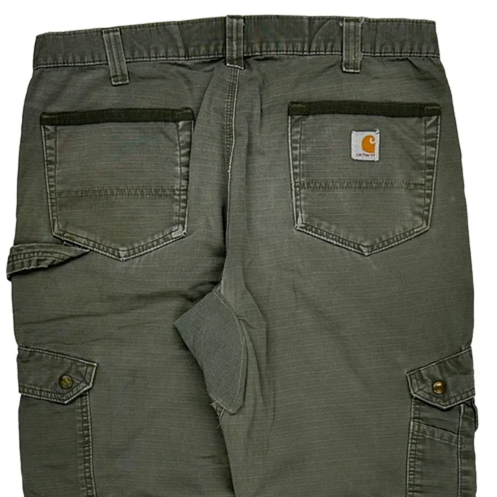 Paint Splattered Carhartt Double Knee Cargo Trousers - 36W 30L Green Cotton - Image 8
