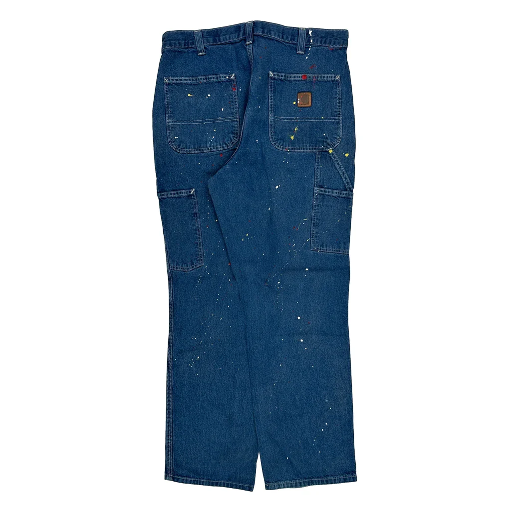 Painted Carhartt Carpenter Jeans - 34W 30L Blue Cotton