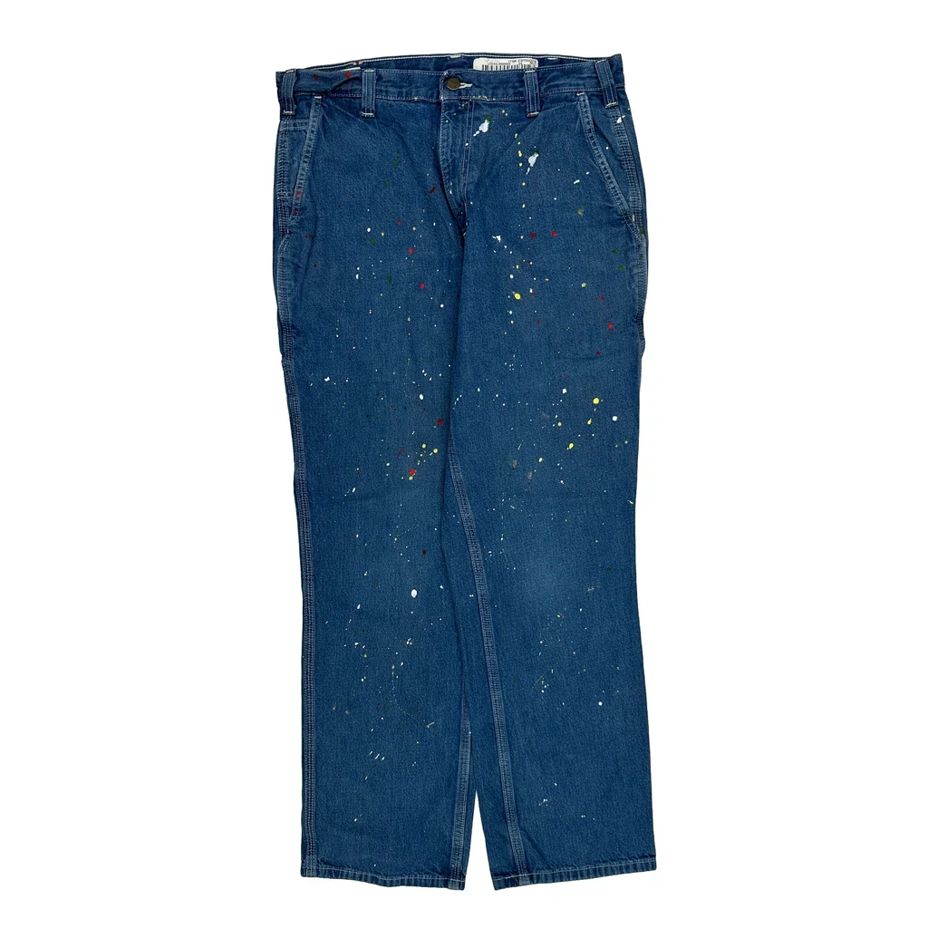 Painted Carhartt Carpenter Jeans - 34W 30L Blue Cotton - Image 2