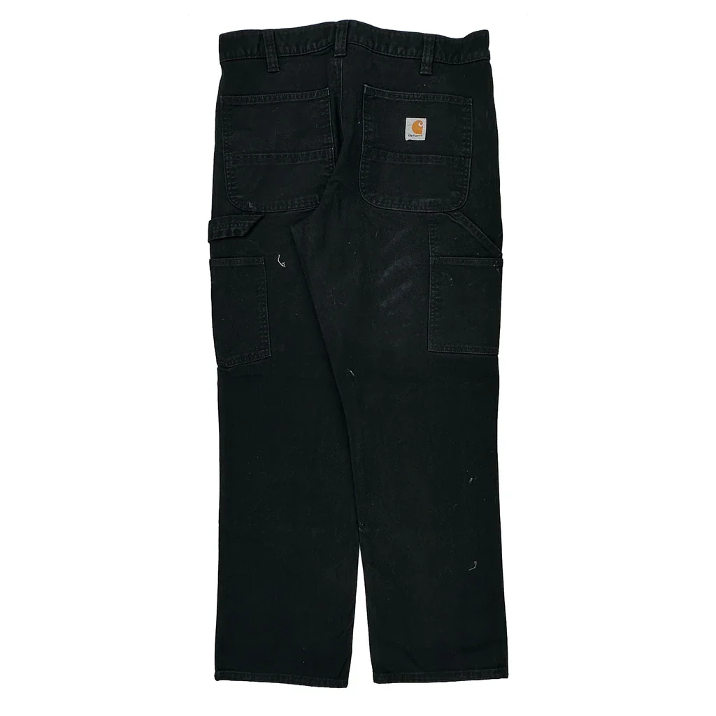 Painted Carhartt Double Knee Carpenter Pants - 33W 30L Black Cotton