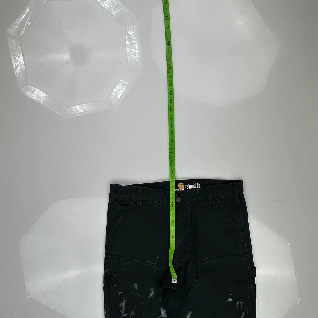 Painted Carhartt Double Knee Carpenter Pants - 33W 30L Black Cotton - Image 4