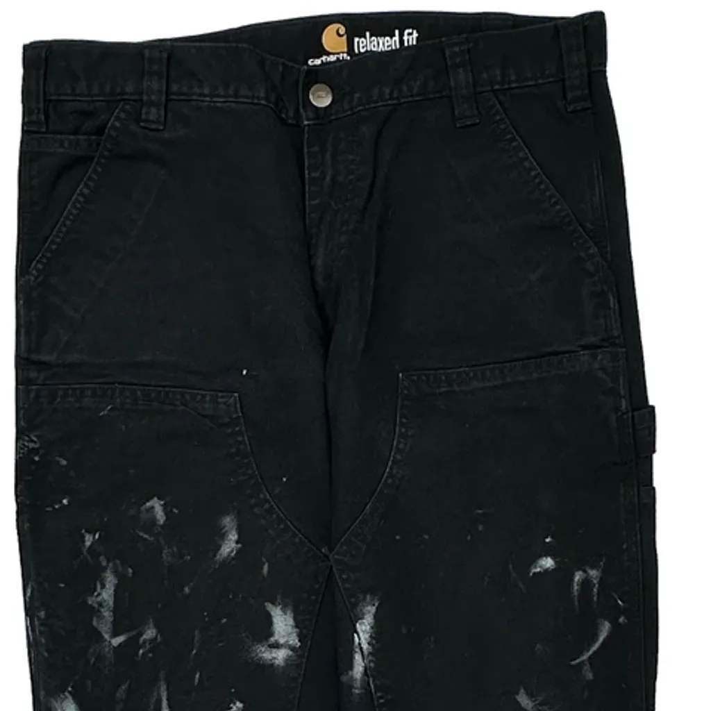 Painted Carhartt Double Knee Carpenter Pants - 33W 30L Black Cotton - Image 9