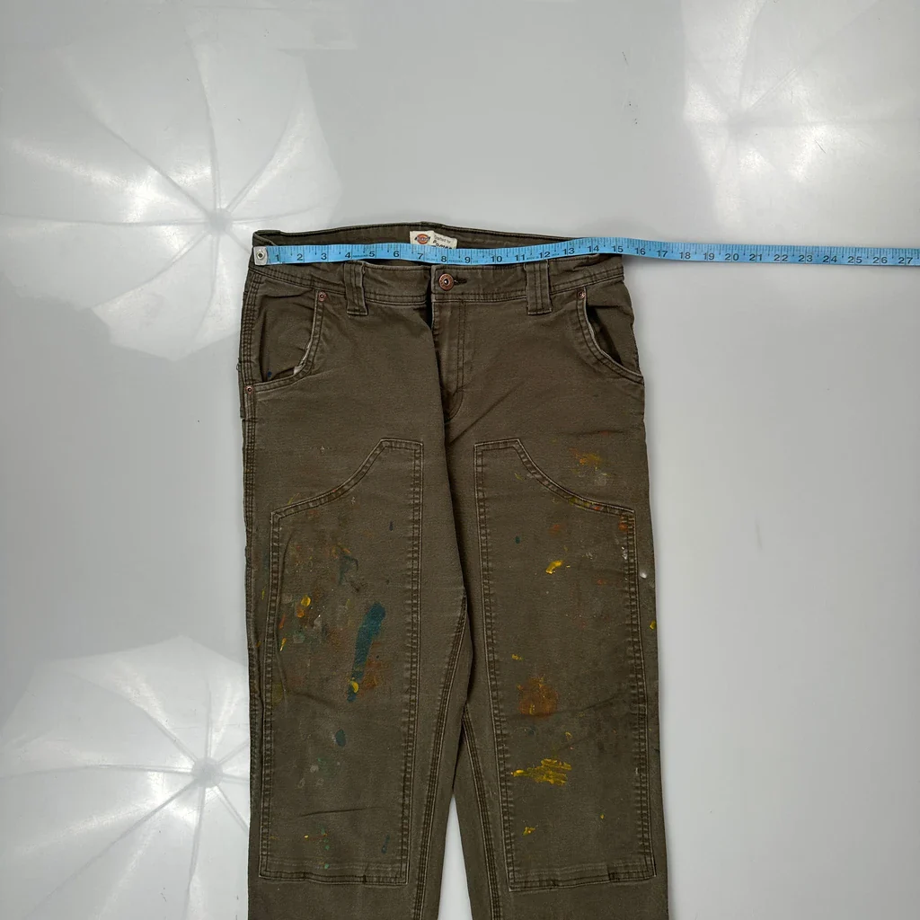 Painted Dickies Double Knee Carpenter Trousers - 30W 30L Brown Cotton - Image 3
