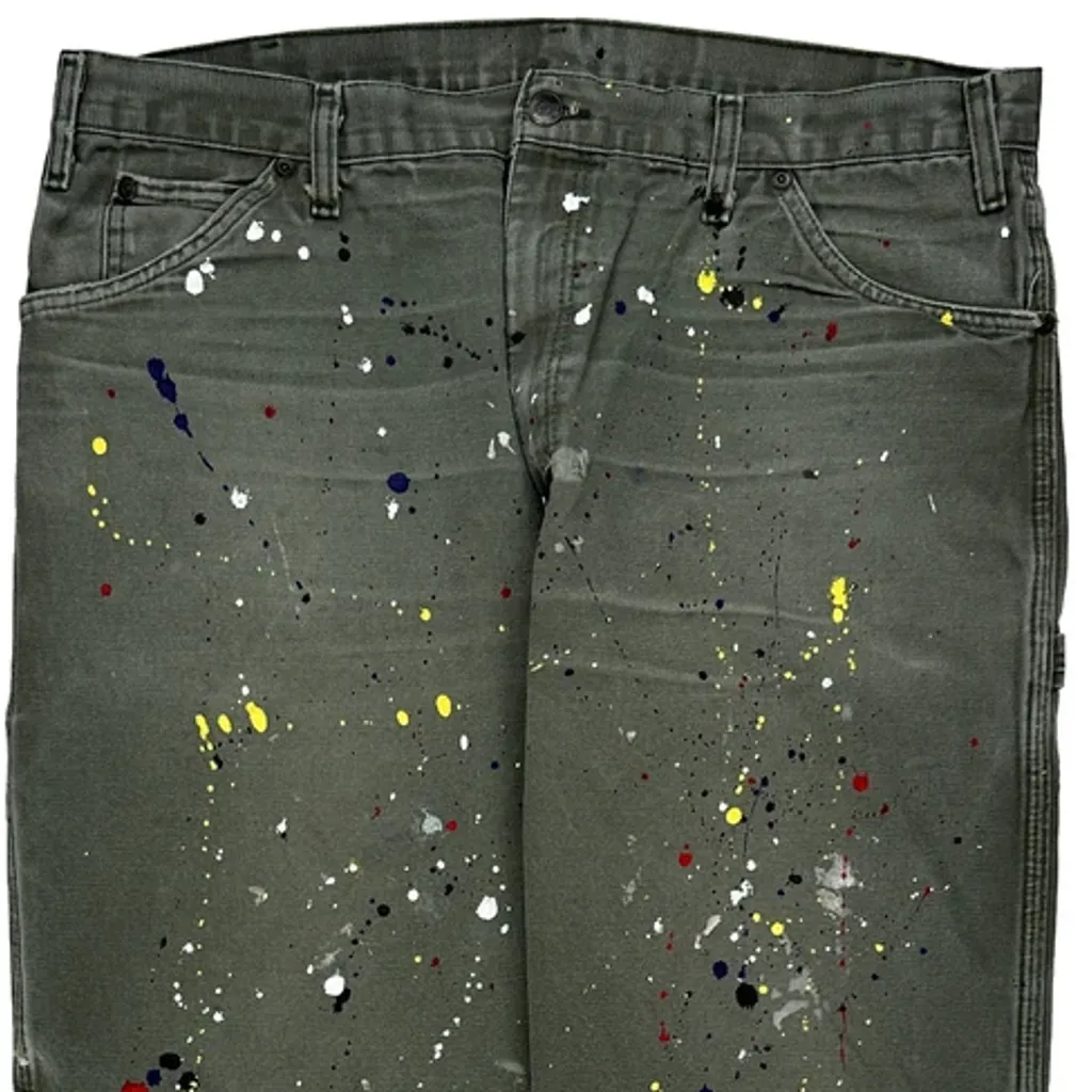 Painted Dickies Carpenter Trousers - 36W 29L Green Cotton - Image 8