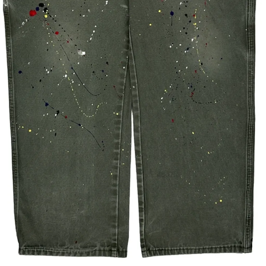 Painted Dickies Carpenter Trousers - 36W 29L Green Cotton - Image 9