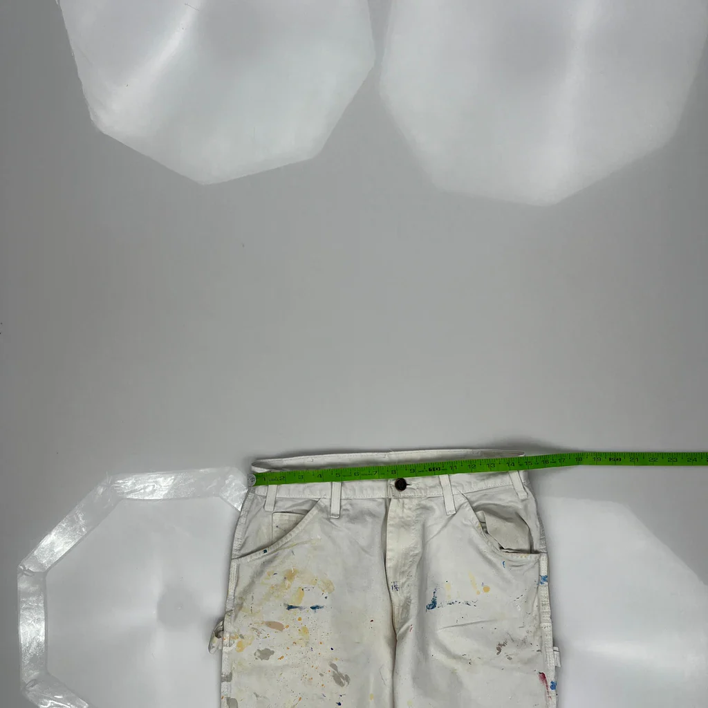 Painted Dickies Carpenter Trousers - 29W 32L White Cotton - Image 3