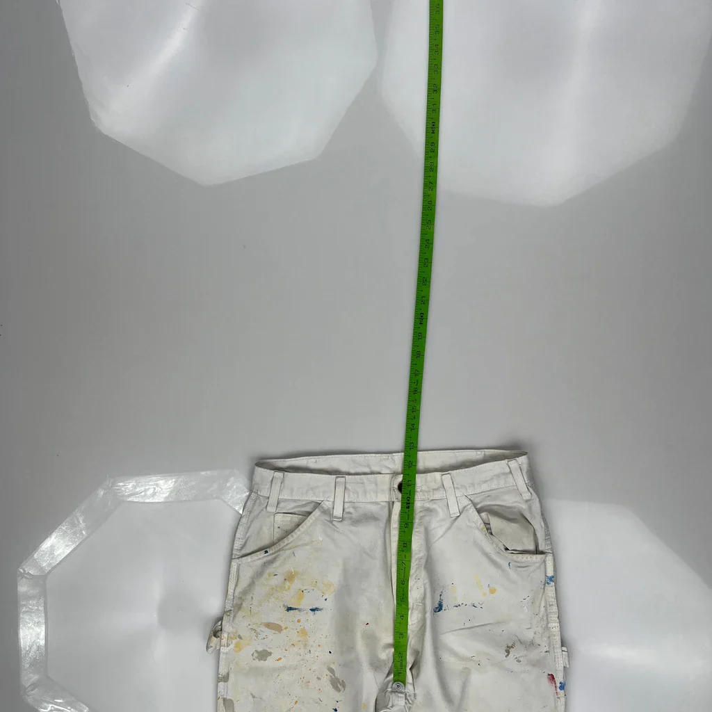 Painted Dickies Carpenter Trousers - 29W 32L White Cotton - Image 4