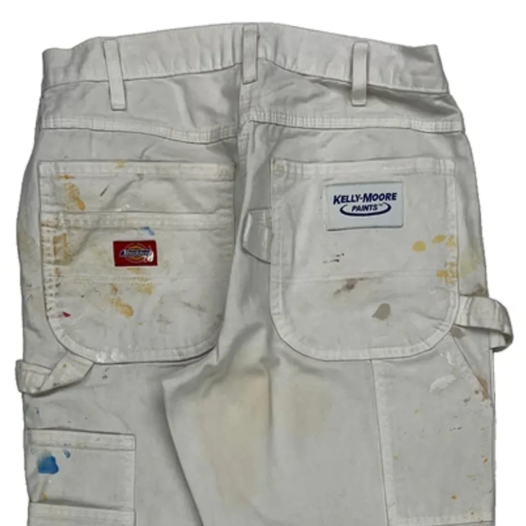 Painted Dickies Carpenter Trousers - 29W 32L White Cotton - Image 7