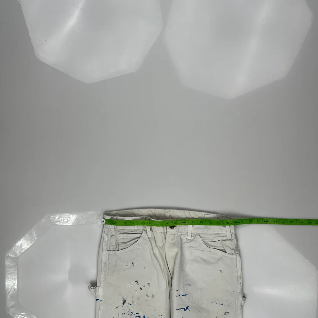 Painted Dickies Carpenter Trousers - 32W 29L White Cotton - Image 3