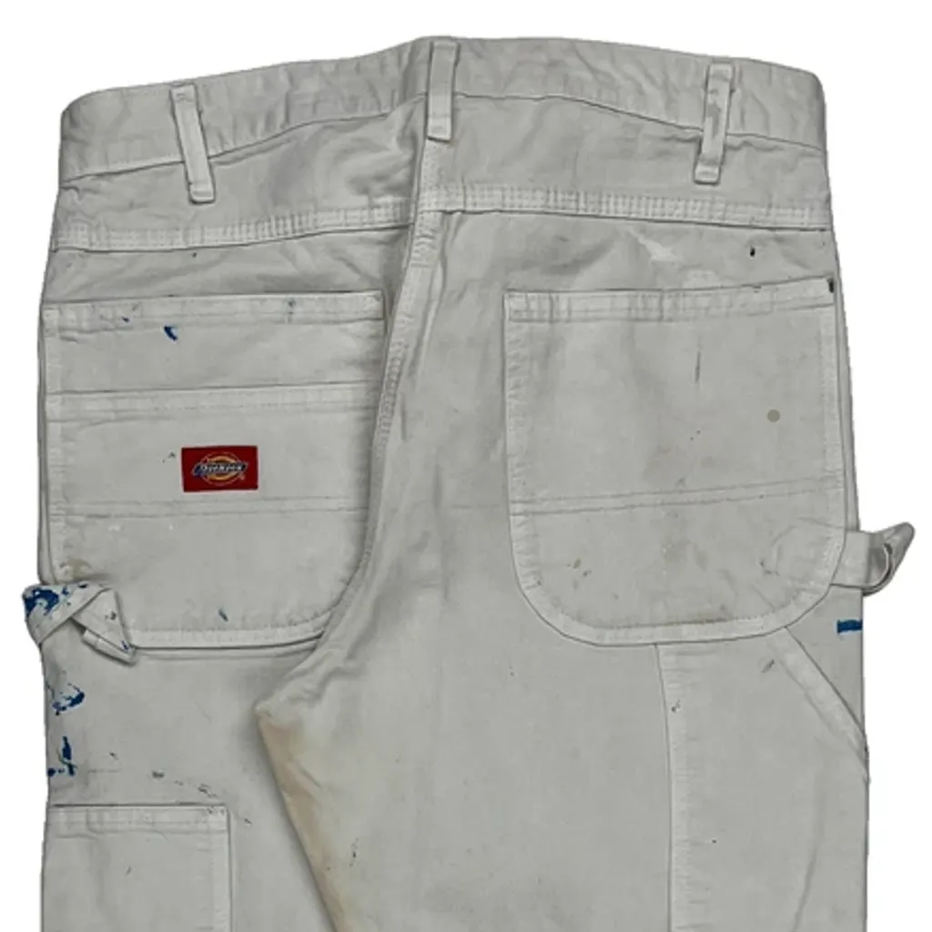 Painted Dickies Carpenter Trousers - 32W 29L White Cotton - Image 7