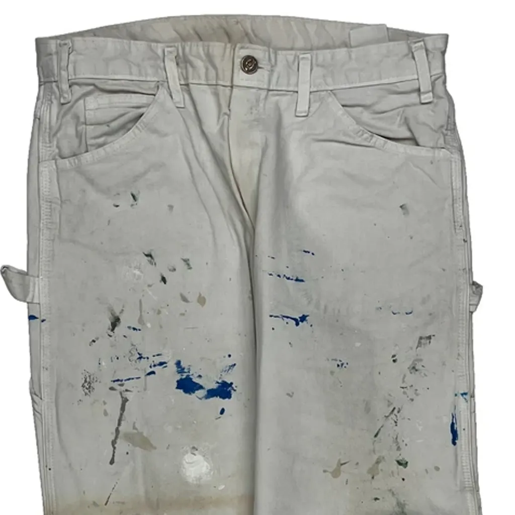 Painted Dickies Carpenter Trousers - 32W 29L White Cotton - Image 9