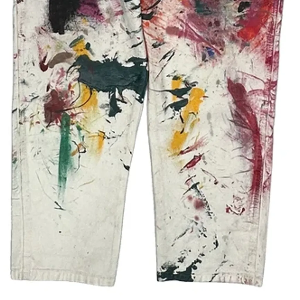 Painted Dickies Dungarees - 34W 34L White Cotton - Image 4