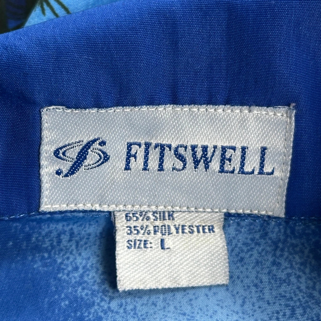 Palm Tree And Sailboat Print Fitswell Graphic Hawaiian Shirt - Large Blue Silk Blend - Image 3