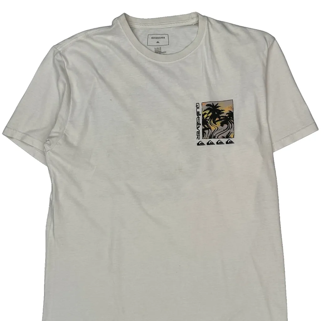 Palm Tree Graphic Quiksilver Graphic T-Shirt - Large White Cotton - Image 4